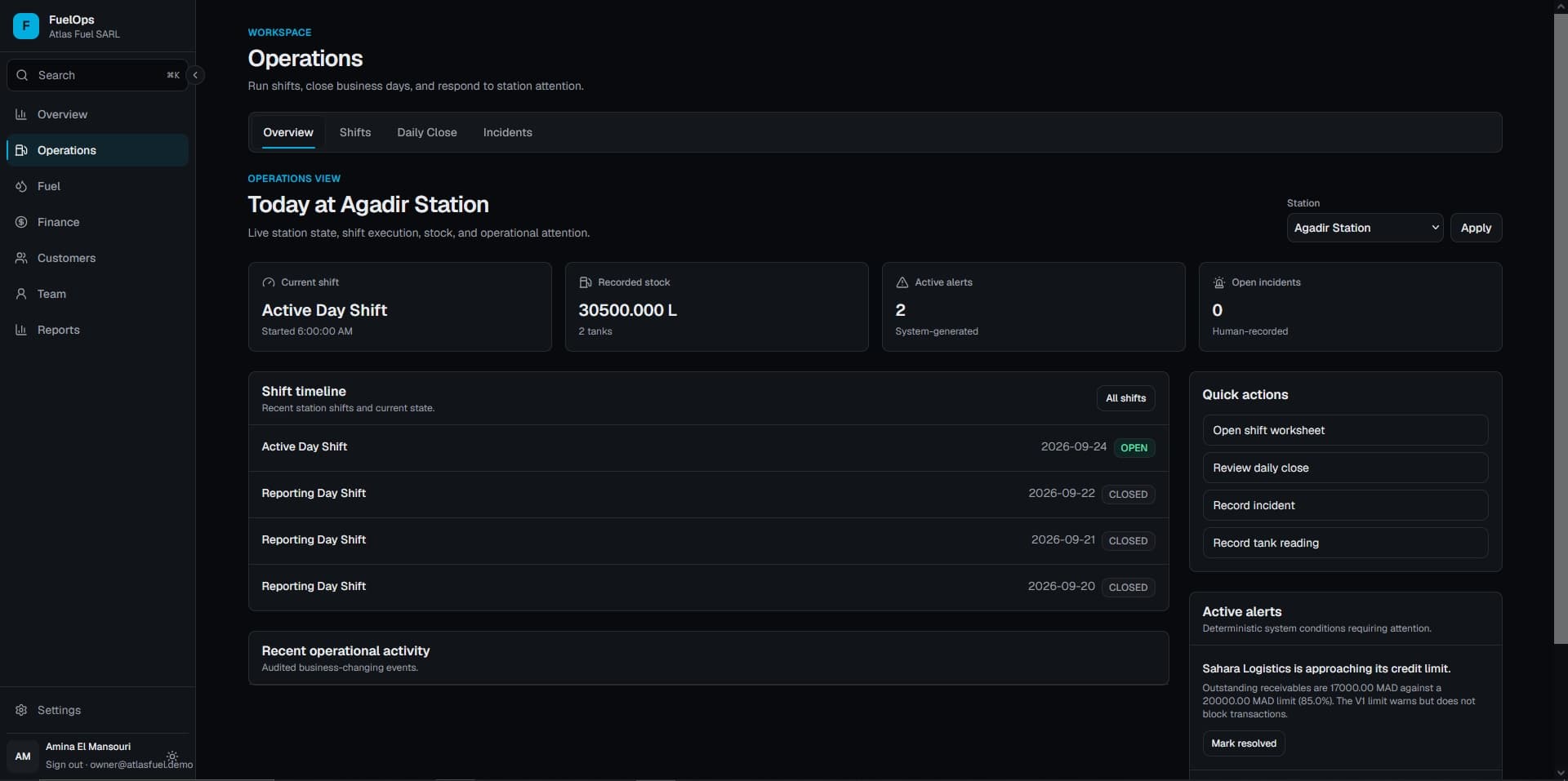 FuelOps project interface